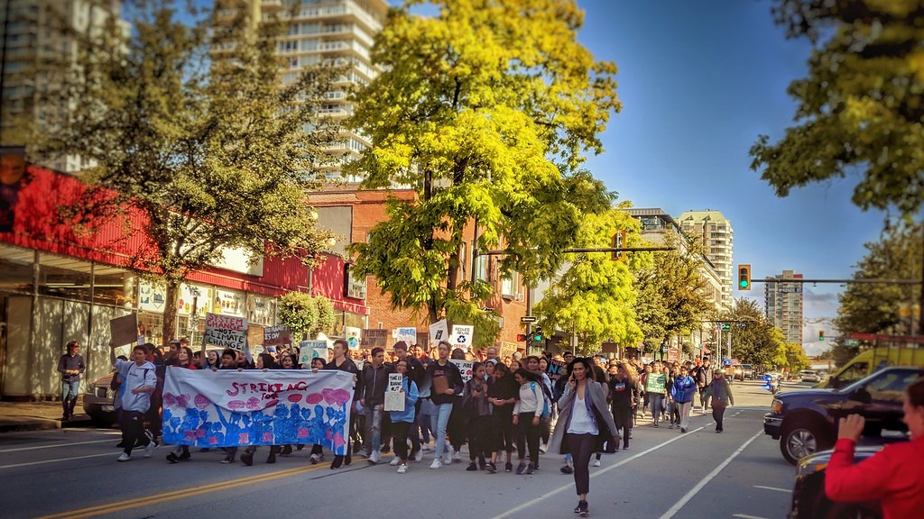 Students at an environmental protest rally